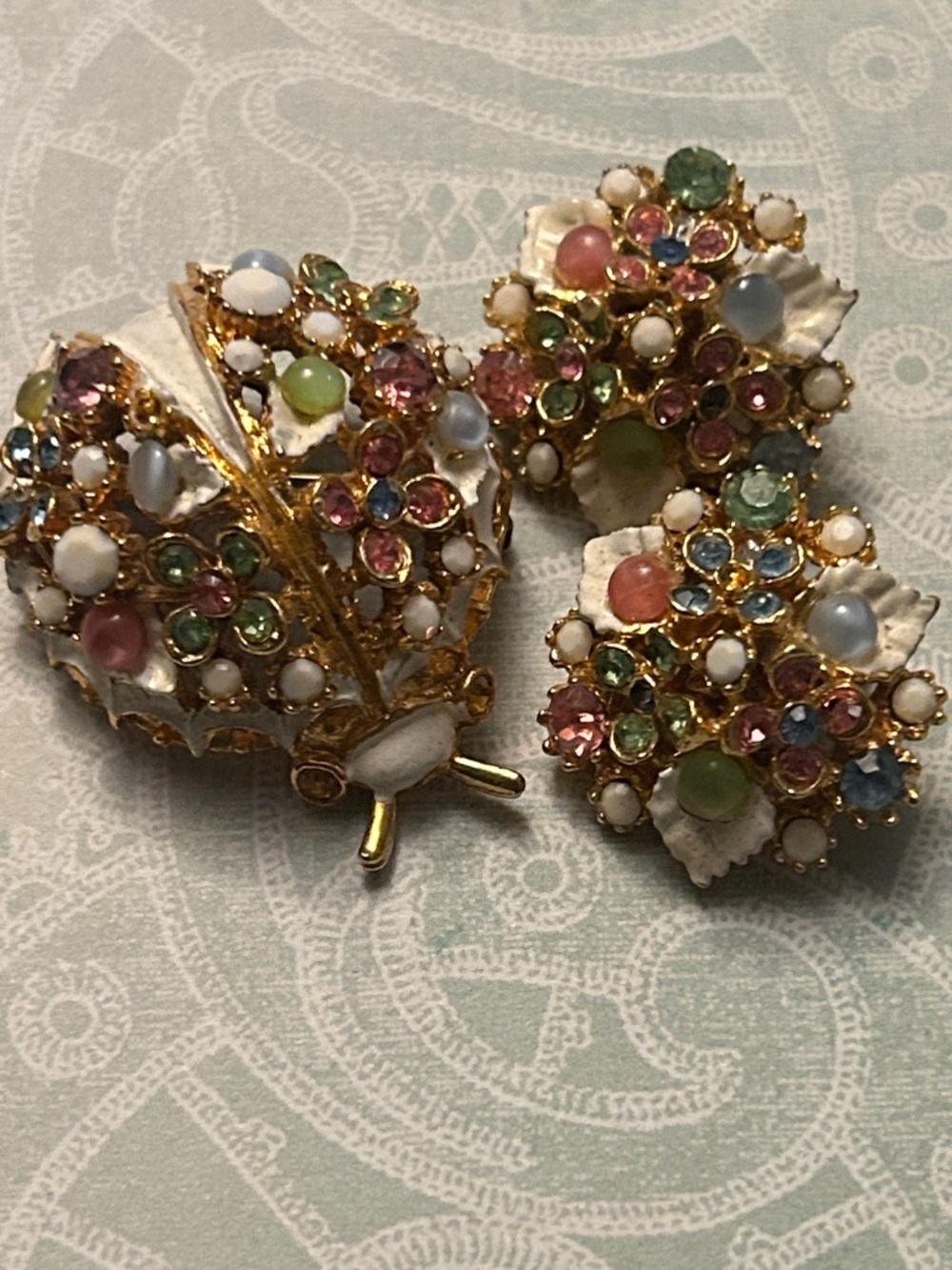 Vintage ART Arthur Pepper ladybug Rhinestone Brooch and Earrings